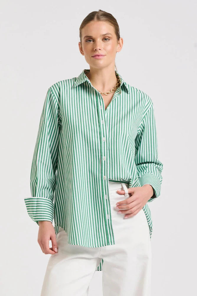 Shirty Elodie Girlfriend Relaxed Shirt - Green Stripe