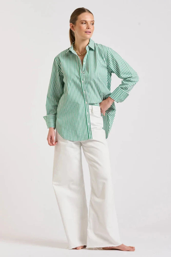 Shirty Elodie Girlfriend Relaxed Shirt - Green Stripe