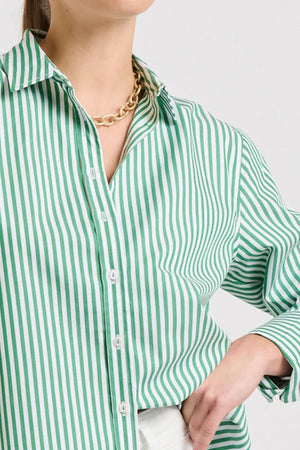Shirty Elodie Girlfriend Relaxed Shirt - Green Stripe