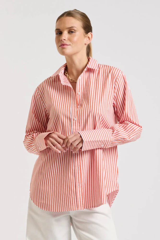 Shirty Elodie Girlfriend Relaxed Shirt - Orange Stripe