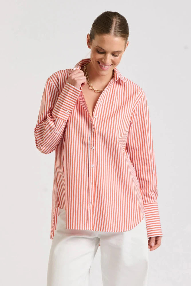 Shirty Elodie Girlfriend Relaxed Shirt - Orange Stripe