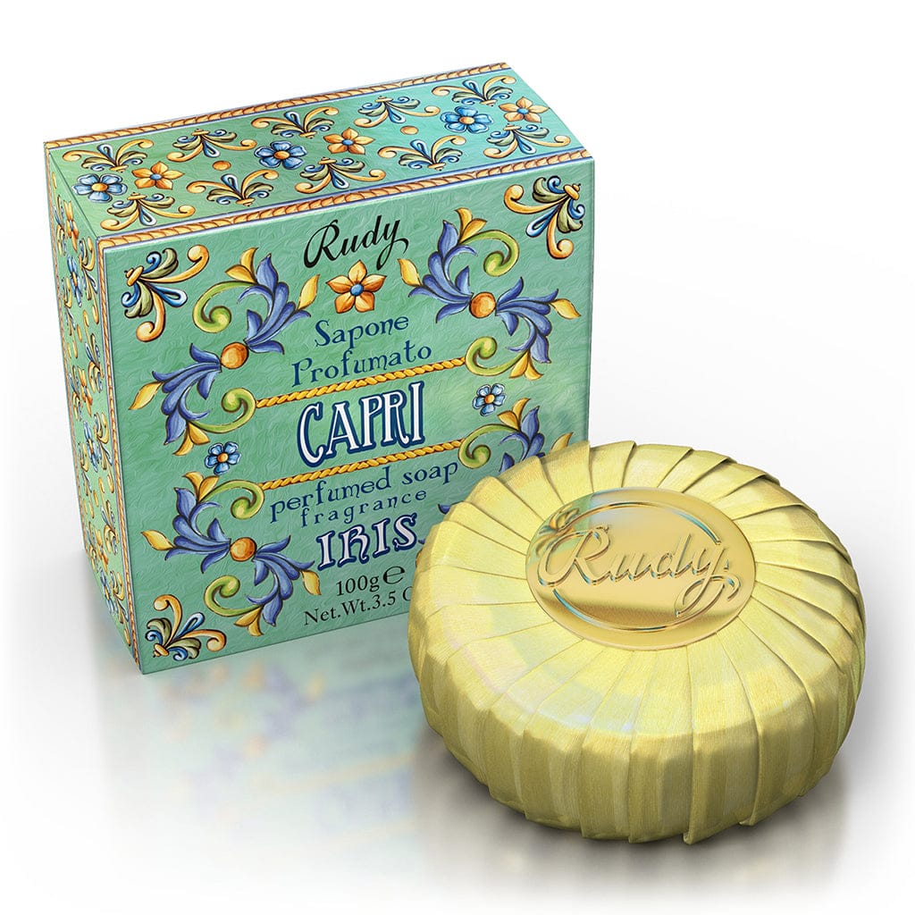 Perfumed soap with decorative packaging on a white background
