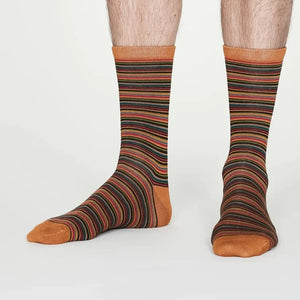 Jacob Little-Dulwich Hill-Thought socks=Amber stripe-Organic Cotton
