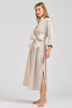 Shirty Luna Oversized Long Shirtdress - Stone/White Striped