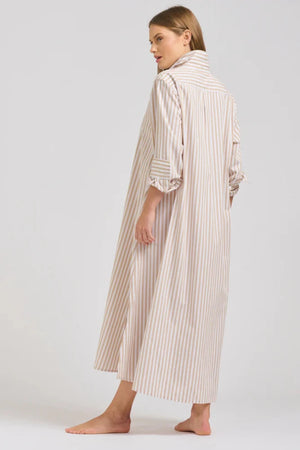 Shirty Luna Oversized Long Shirtdress - Stone/White Striped