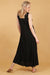 Black Trapeze Dress-V-neck-Sleeveless-Long-Back View