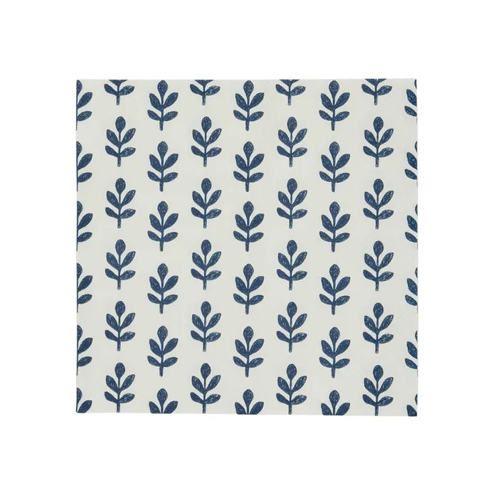 Tulsi paper Napkin- White background-Navy blue leaf motif all over