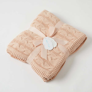 Jacob little Dulwich Hill-Aurora Cable Knit Baby Blanket-Blush and Cream-Cotton with Fleece Reverse
