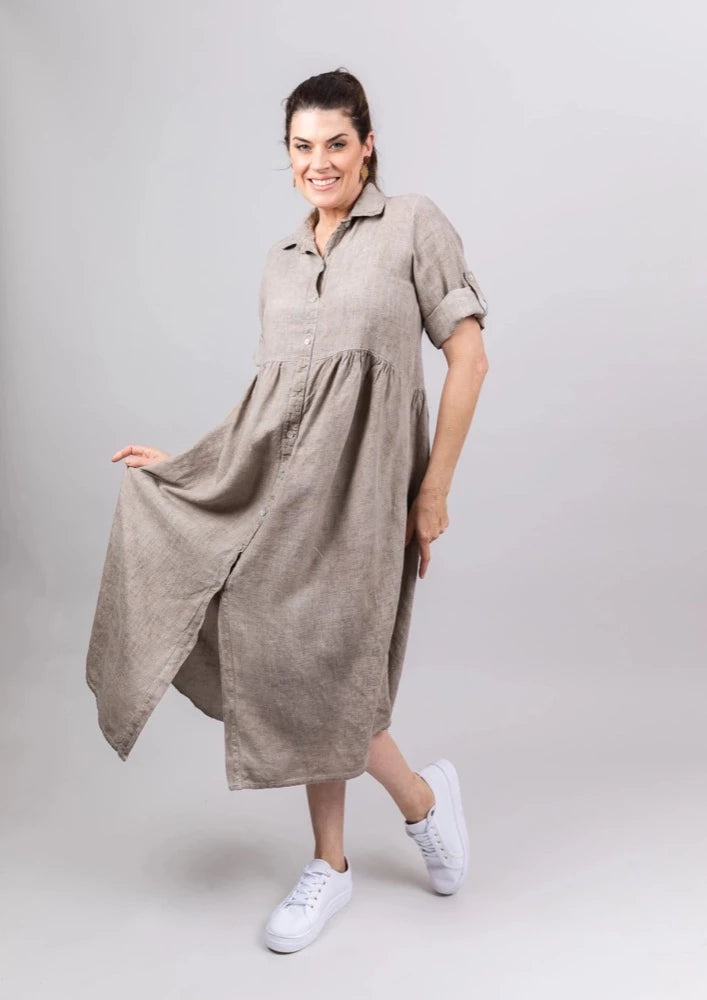 Jacob Little-Dulwich Hill-Ella Linen Dress-Beige