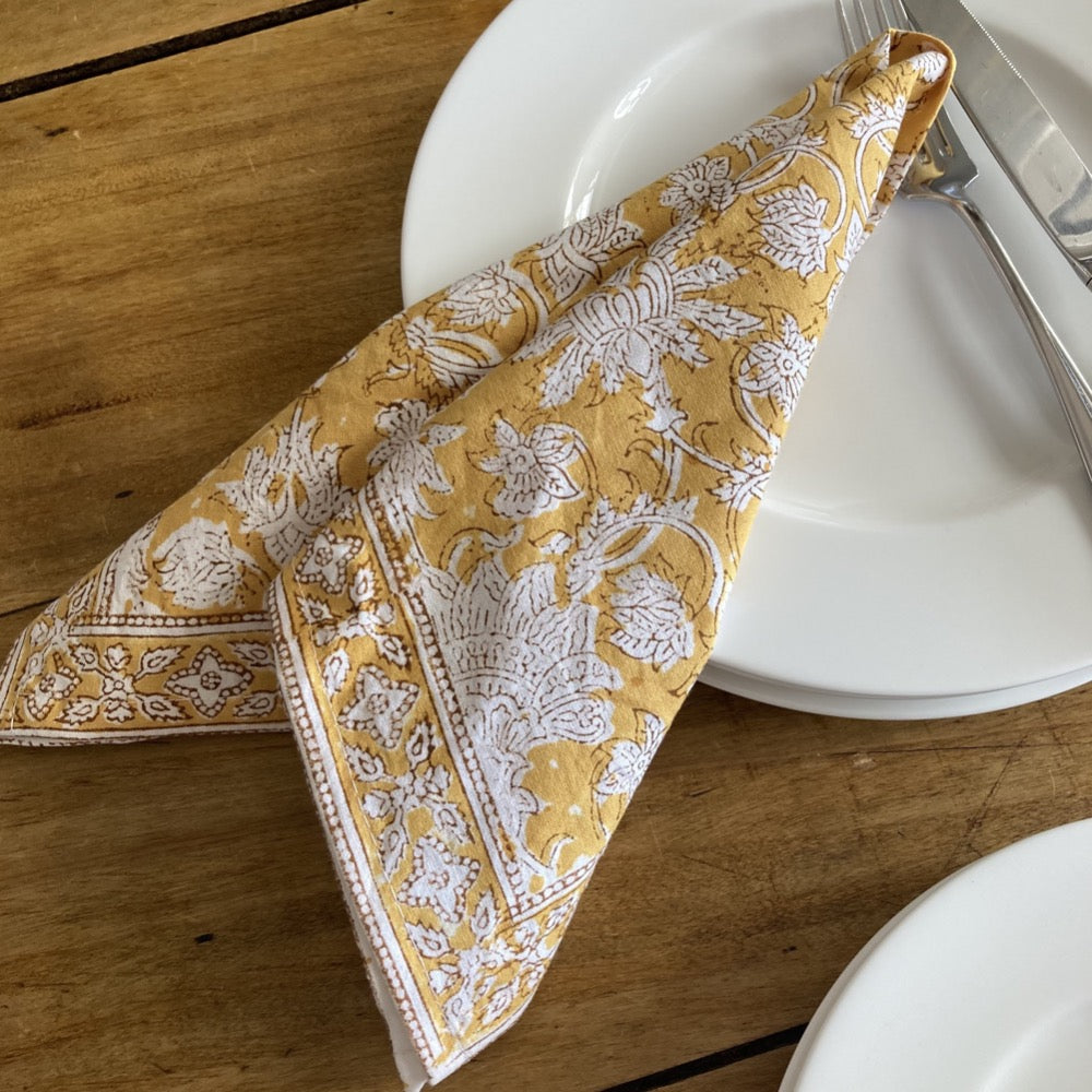 Jacob Little-Dulwich Hill-Alhambra Napkins-Hand Block Printed-Gold