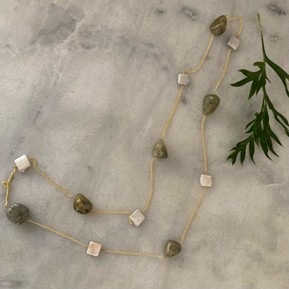 Jacob Little-Dulwich Hill-Labrodite and Mother of Pearl Necklace-Handmade