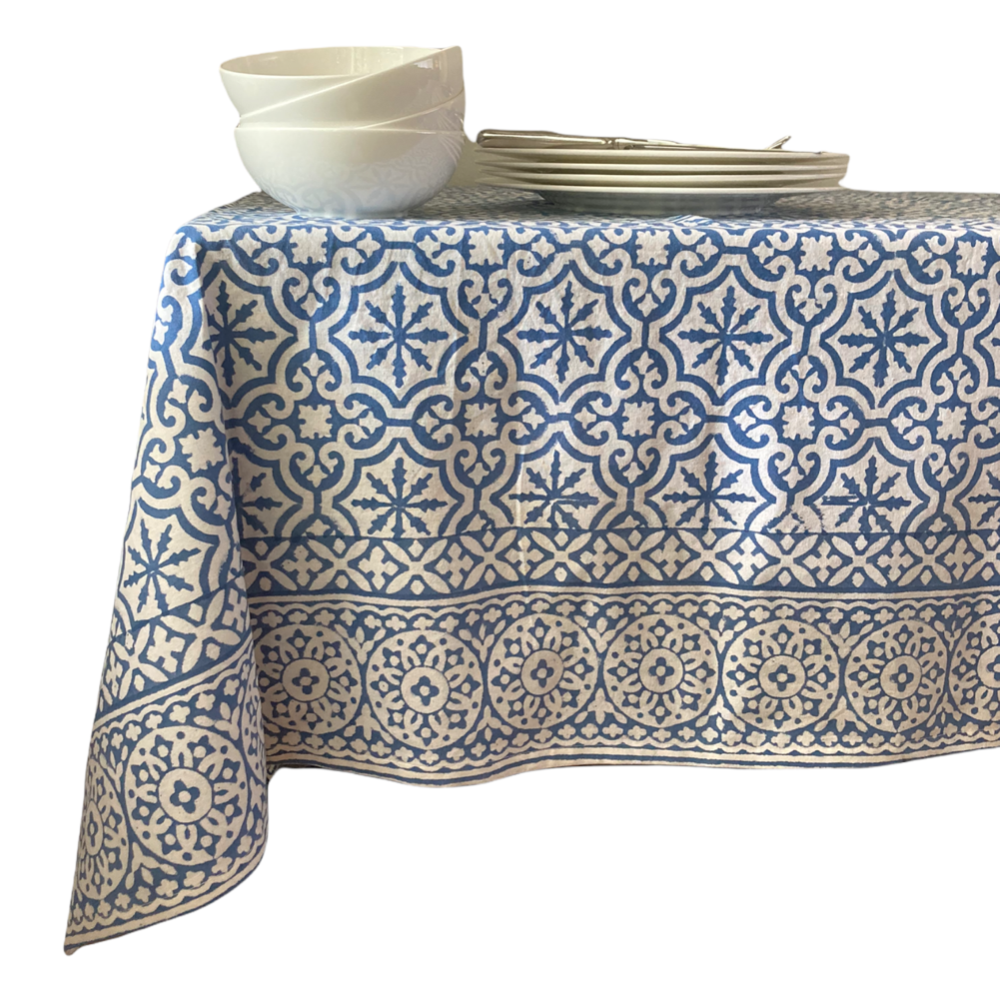 Jacob Little-Dulwich Hill-Cordoba Tablecloth-Hand Block Printed-Blue