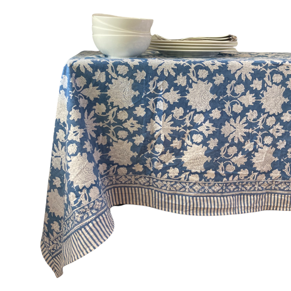 Jacob Little-Dulwich Hill-Alhambra Tablecloth-Hand Block Printed-Blue