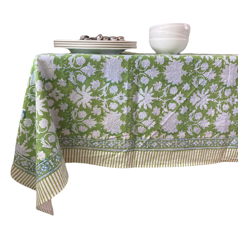 Jacob Little-Dulwich Hill-Alhambra Tablecloth-Hand Block Printed-Green